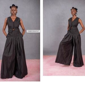 Bohemian Super Wide Leg High Waist Cotton Pant - Emerald Green - Women 10 Long